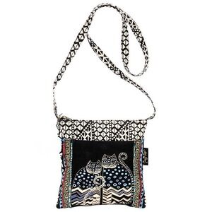LAST CHANCE Laurel Burch Crossbody Tote Zipper Strap-Spotted Cats Beads Kitty